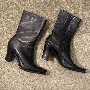 Diba Unique Sz 6 Black Leather Heeled Boots Made in Brazil